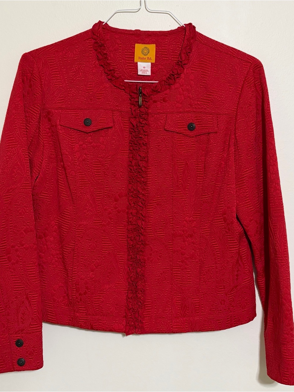 Ruby Rd. Vibrant Red Ruffle-Trim Jacket Size 10